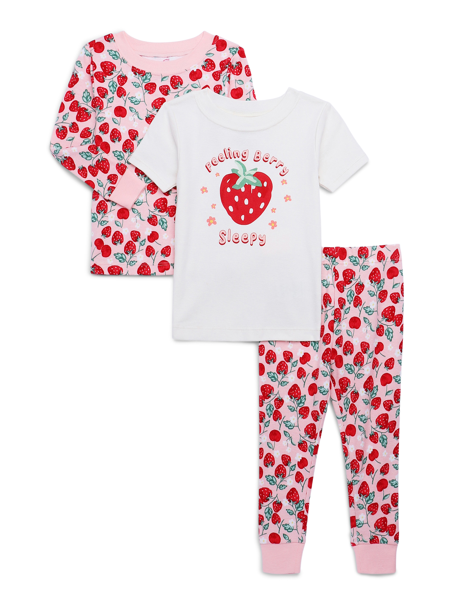 Wonder Nation Toddler Short and Long Sleeve Cotton Pajama Set, 3-Piece, Sizes 12M-5T